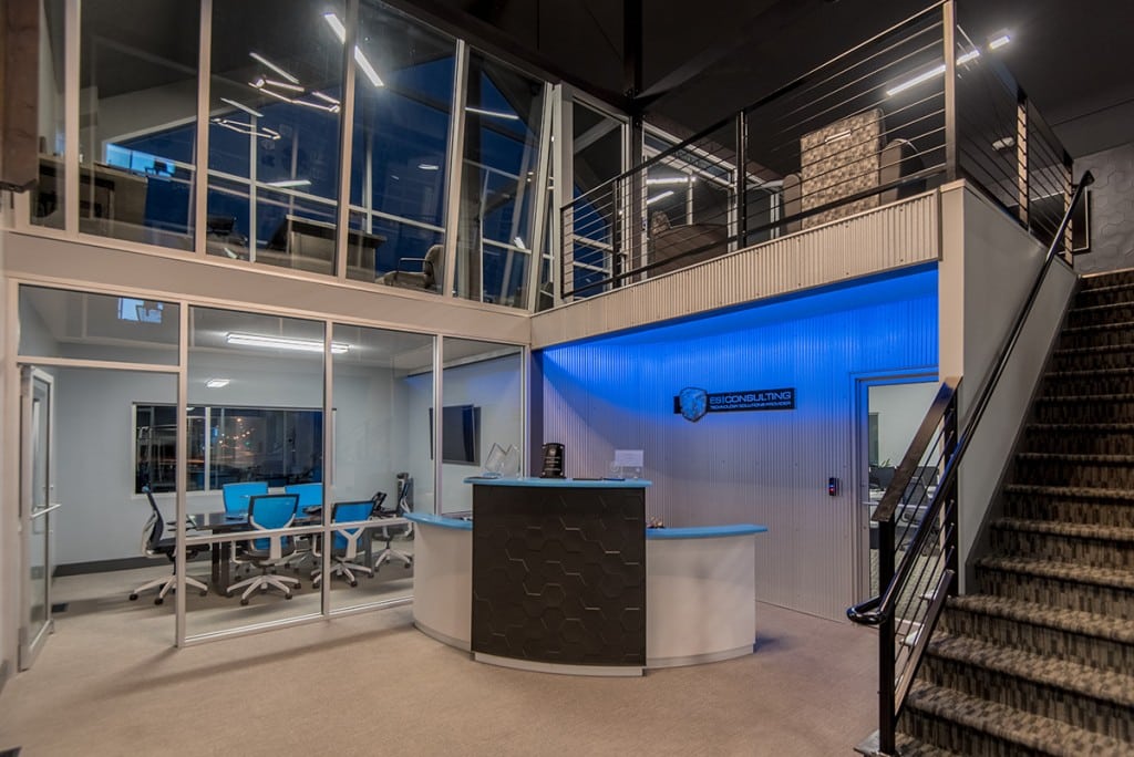 Receptionist desk and modern interior of ESI Consulting