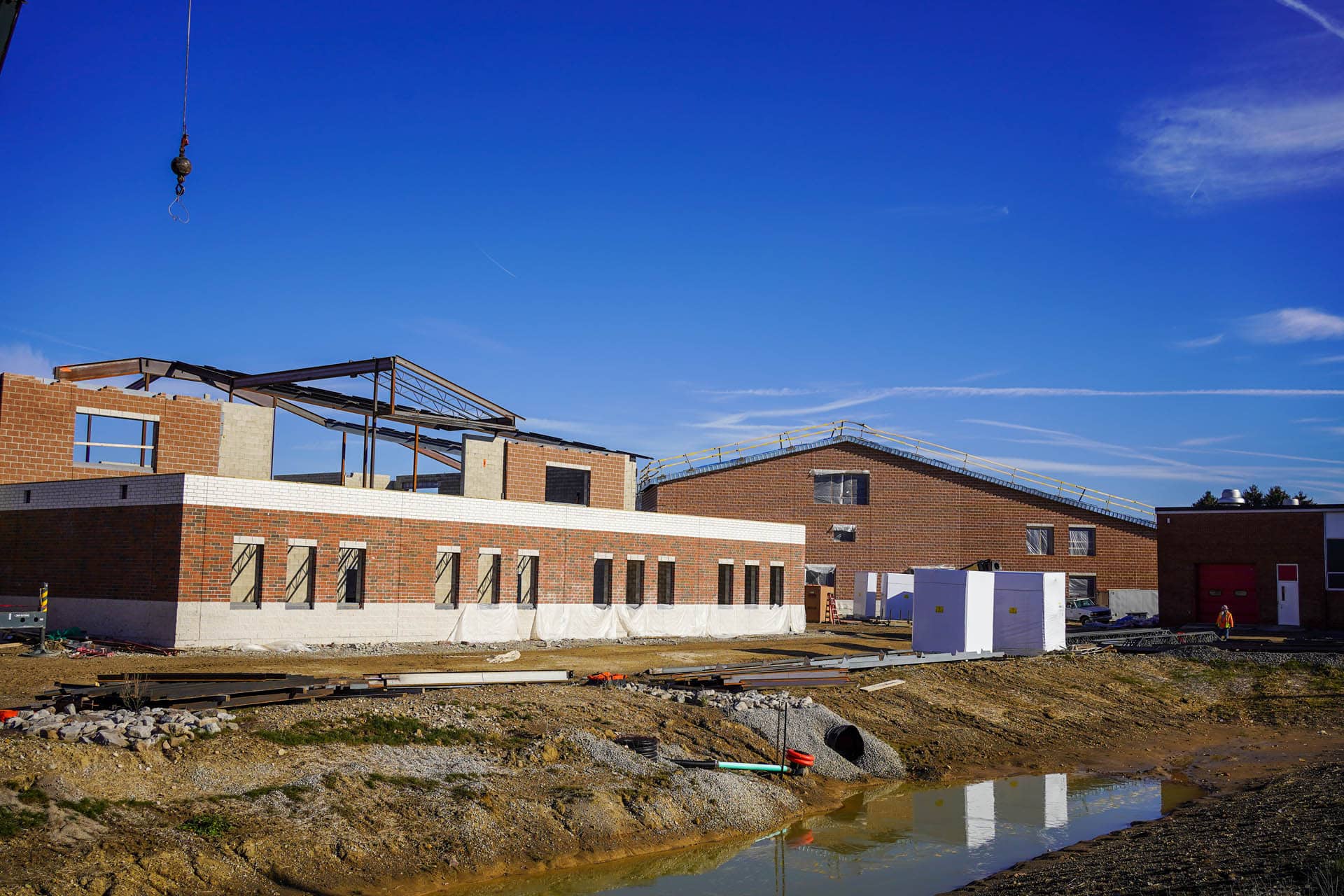 Exterior of brick building under construction